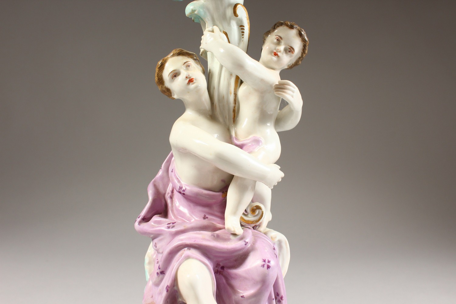 A MEISSEN DESIGN FOUR LIGHT CANDELABRA, with scrolling branches, the stem as a classical lady with - Image 3 of 7