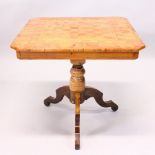 A 19TH CENTURY WALNUT TRIPOD TABLE, with chessboard inlaid top, on a tripod base. 2ft 0ins wide x