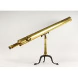 A LARGE 3-INCH BRASS TELESCOPE by AITCHISON & CO OPTICIANS, 47 FLEET STREET, LONDON, with three