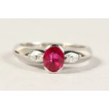 AN 18CT WHITE GOLD, RUBY AND DIAMOND RING,