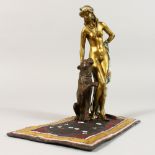 A VIENNA PAINTED COLD CAST BRONZE, NUDE WITH A LEOPARD. on a carpet. 6.5ins high.