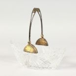 A RUSSIAN CUT GLASS AND SILVER BOAT SHAPED BASKET. 9ins long.