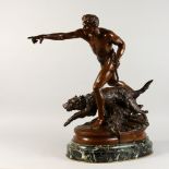 LOUIS AUGUSTE HIOLIN (1846-90) FRENCH "AU LOUP", A GOOD BRONZE OF A YOUNG HUNTER WITH HIS DOG, it'