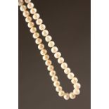 A GOOD STRING OF LARGE PEARLS, with 14K gold clasp.