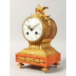 A 19TH CENTURY FRENCH ORMOLU CLOCK, with bird finial, eight-day movement, No. 830, striking on a