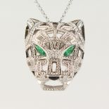 A SILVER DESIGNER PANTHER PENDANT AND CHAIN.