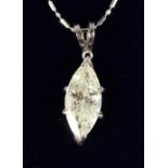 A 14CT WHITE GOLD MARQUISE CUT DIAMOND PENDANT NECKLACE of 1.5cts.