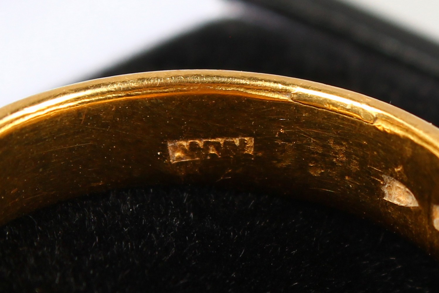 A 22CT GOLD WEDDING BAND, another gold ring with an inscription (2). - Image 8 of 11