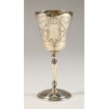 AN ENGRAVED SILVER WINE GLASS. Birmingham 1969.