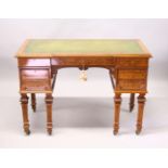 A GOOD 19TH CENTURY WALNUT AND MARQUETRY KNEEHOLE DESK, with leather inset writing surface, three