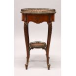 A FRENCH KINGWOOD AND MARQUETRY CIRCULAR GUERIDON, with galleried top and matching under-tier, on