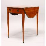 A GOOD GEORGE III SATINWOOD OVAL PEMBROKE TABLE, the boxwood crossbanding having pen work