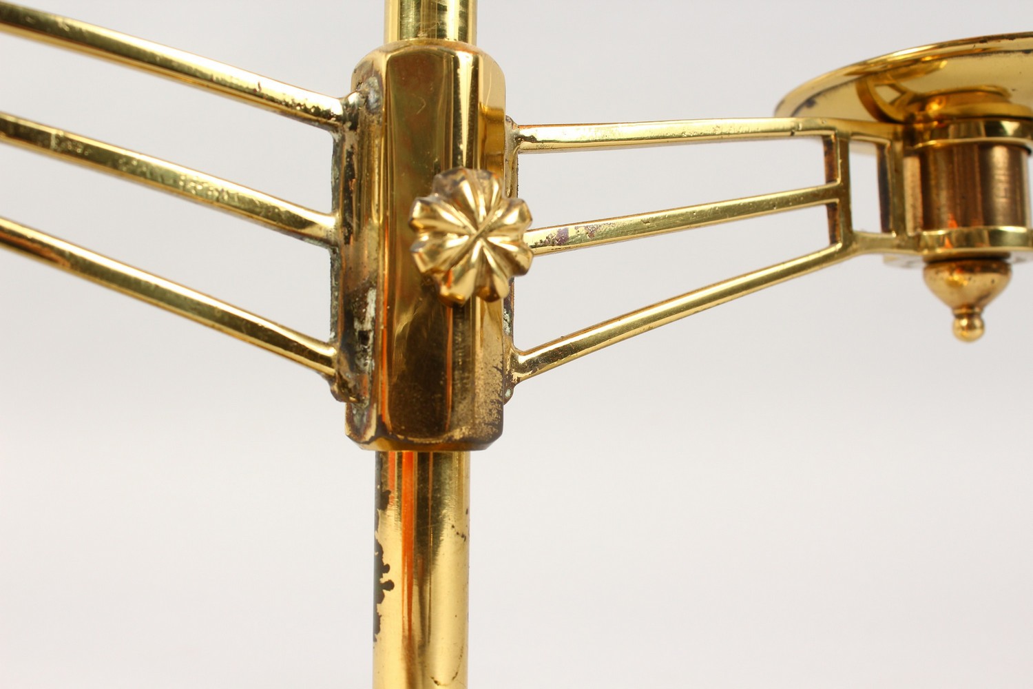 A MODERN BRASS TWO-LIGHT CANDLESTICK, with orange glass shades. 15.5ins high. - Image 5 of 5