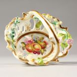 A SMALL MINTON ENCRUSTED PIERCED FRUIT BASKET. 3.5ins.