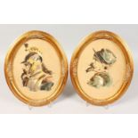 DUPENDANT (Circa. 1880). A PAIR OF GILT FRAMED OVAL PORTRAITS, "A CHASSEUR". Signed. 9.5ins x 7ins.