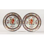 A PAIR OF SAMSON OF PARIS ARMORIAL PLATES. (AF). 9ins diameter.