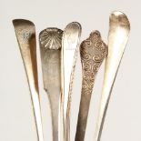 FIVE ASSORTED GEORGIAN SILVER SPOONS.