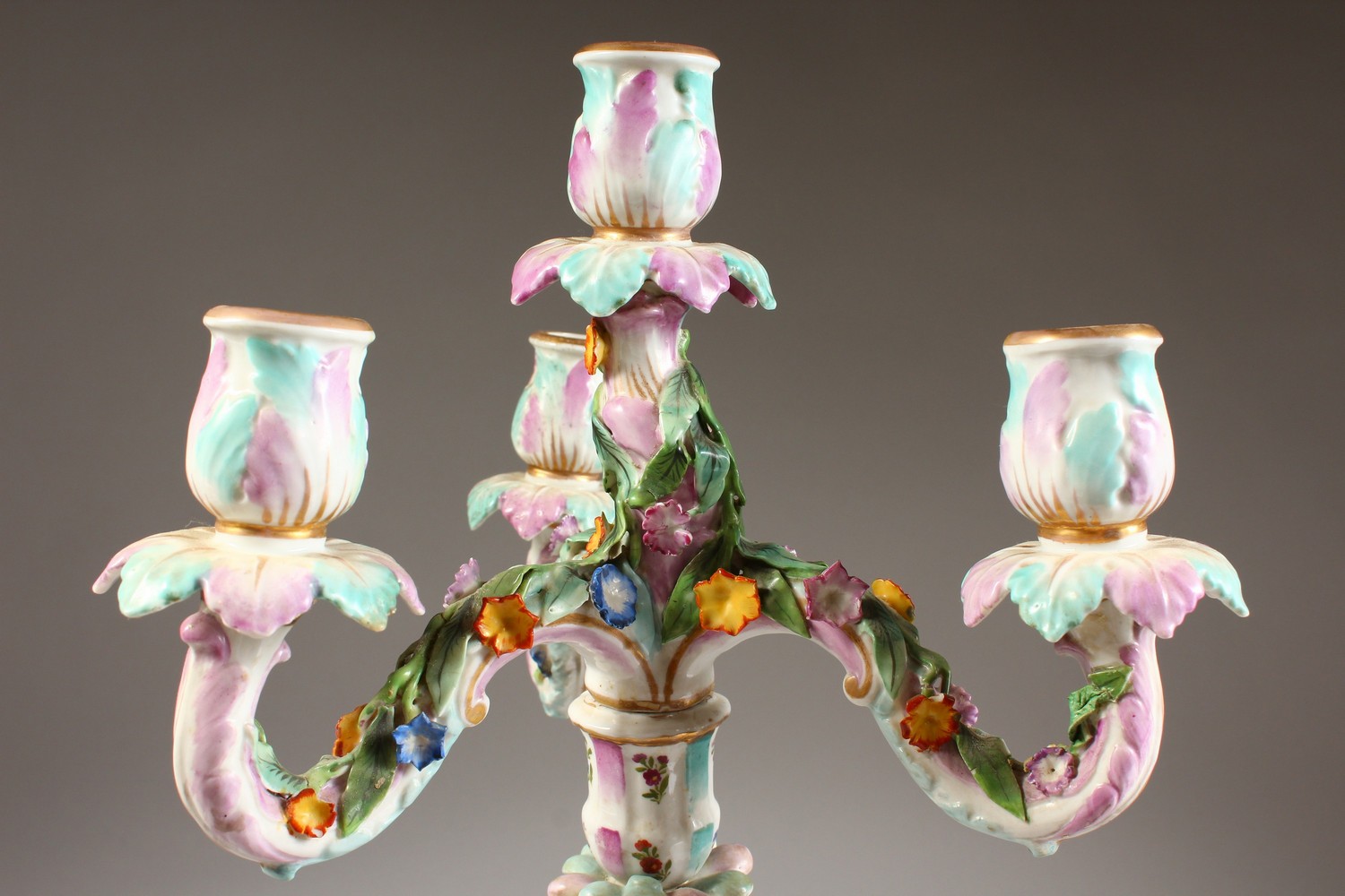 A MEISSEN DESIGN FOUR LIGHT CANDELABRA, with scrolling branches, the stem as a classical lady with - Image 2 of 7