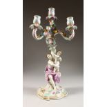 A MEISSEN DESIGN FOUR LIGHT CANDELABRA, with scrolling branches, the stem as a classical lady with