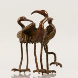 A JAPANESE BRONZE THREE BIRD GROUP.