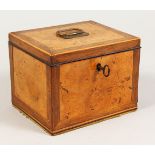 A GOOD GEORGE III WALNUT ROSEWOOD BANDED TEA CADDY. 6ins wide.