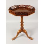 A GOOD CHIPPENDALE STYLE MAHOGANY TRIPOD TABLE, with galleried octagonal top, turned column, on