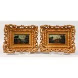 A SMALL PAIR OF LANDSCAPE OILS. 3ins x 4.5ins, in giltwood frames.