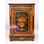 A GOOD 19TH CENTURY KINGWOOD, MARQUETRY, ORMOLU AND MARBLE PIER CABINET, with floral inlaid
