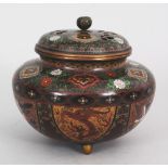 A GOOD QUALITY JAPANESE MEIJI PERIOD CLOISONNE DRAGON & PHOENIX KORO & COVER, decorated with