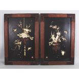 A PAIR OF GOOD QUALITY SIGNED JAPANESE MEIJI PERIOD WOOD FRAMED ONLAID LACQUERED WOOD RECTANGULAR