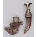 A South Arabian Dagger (Khanjar), early 20th century, with small wide curved blade, horn and
