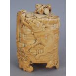 AN UNUSUAL FINE QUALITY SIGNED JAPANESE MEIJI PERIOD IVORY TUSK VASE & COVER, weighing approx.