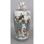 A GOOD QUALITY 19TH CENTURY CHINESE FAMILLE ROSE-VERTE PORCELAIN VASE, painted with court figures