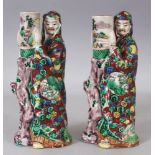 A PAIR OF EARLY 20TH CENTURY JAPANESE KO KUTANI PORCELAIN CANDLESTICKS, each modelled in the form of