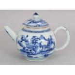 AN EARLY 18TH CENTURY CHINESE BLUE & WHITE PORCELAIN TEAPOT & COVER, painted with river landscape