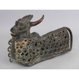 A Bronze Incense Burner in the form of Nandi Bull, India, 20th century, wearing elaborate pierced