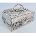 A GOOD LARGE JAPANESE MEIJI PERIOD SILVER RECTANGULAR WOOD LINED CASKET, weighing approx. 3.39Kg