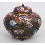 A GOOD QUALITY JAPANESE MEIJI PERIOD CLOISONNE TRIPOD KORO & COVER, decorated with a variety of