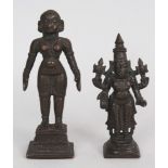 Two Bronze Figures of Deities, South India, 19th century, depicting Vishnu and a goddess, the former