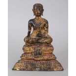A Small Lacquered Gilt Bronze Figure of a Monk, Ratnakosin Style, Bangkok, Thailand, 19th century,
