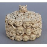 A GOOD QUALITY JAPANESE MEIJI PERIOD IVORY MASK BOX & COVER, weighing approx. 390gm, the sides and