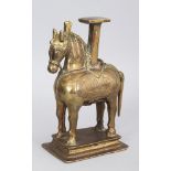 A Temple Lampstand, Northern India, 19th century, in the form of a horse, on rectangular base, the