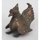 A Brass Figure of a Mythical Hen (Karaweik), Burma, early 20th century, with coloured glass and