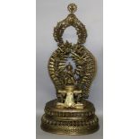 A GOOD QUALITY LARGE 19TH CENTURY SECTIONAL BRONZE NEPALESE DURGA SHRINE, centred by a deity mounted