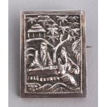 A GOOD QUALITY 19TH CENTURY CHINESE SILVER-METAL RECTANGULAR BROOCH, unmarked, weighing approx. 9.