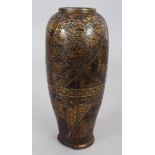 A JAPANESE MEIJI PERIOD KOMAI MIXED METAL VASE, the iron body inlaid in gilt and silver metals