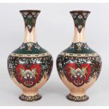 A GOOD PAIR OF JAPANESE MEIJI PERIOD CLOISONNE VASES, decorated in opaque and translucent enamels