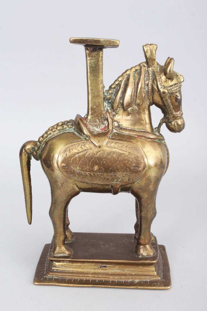 A Temple Lampstand, Northern India, 19th century, in the form of a horse, on rectangular base, the - Image 3 of 6