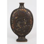 A GOOD JAPANESE MEIJI PERIOD MIXED METAL VASE, decorated with oval panels of rockwork and foliage,