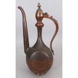 A Bronze Ewer, Afghanistan or Turkestan, 19th century, of slender bulbous form, the sides with